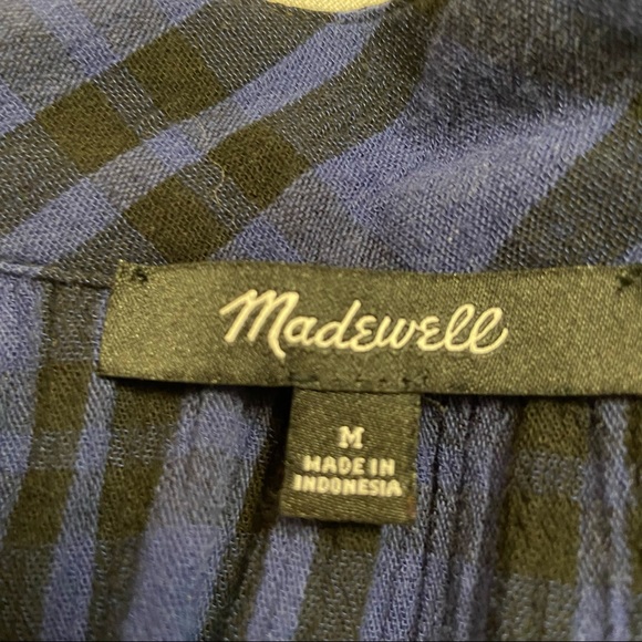 Madewell Blue & Black Plaid Womens V Neck  Cotton Long Sleeve Blouse  Size M - Picture 3 of 4